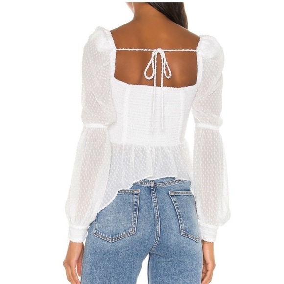 SONG OF STYLE White Swiss Dot Ruffle Peplum Square Neck Long Sleeve Top XXS - Picture 5 of 6